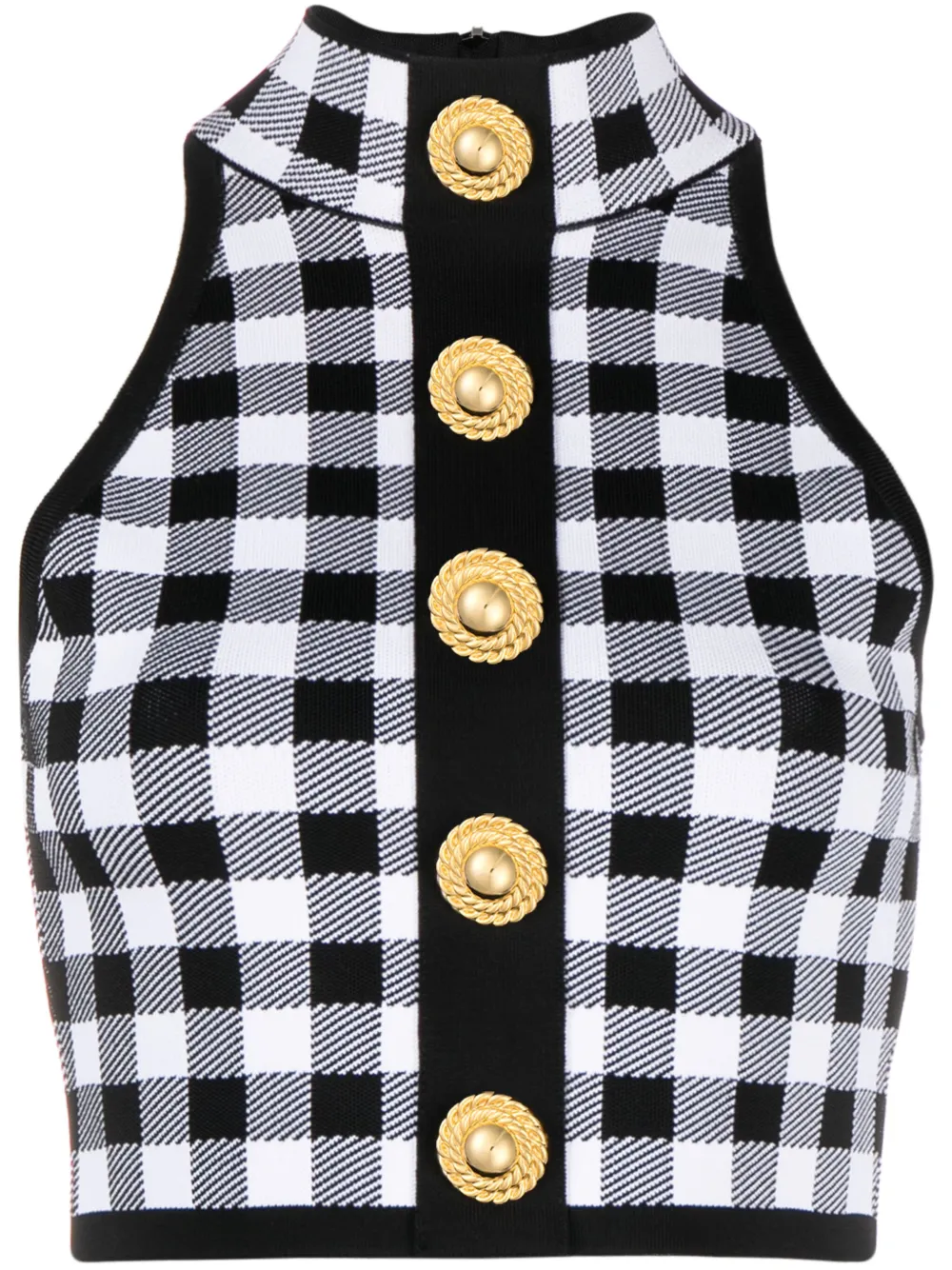 

Укороченный топ 5-Button в клетку BALMAIN, черный