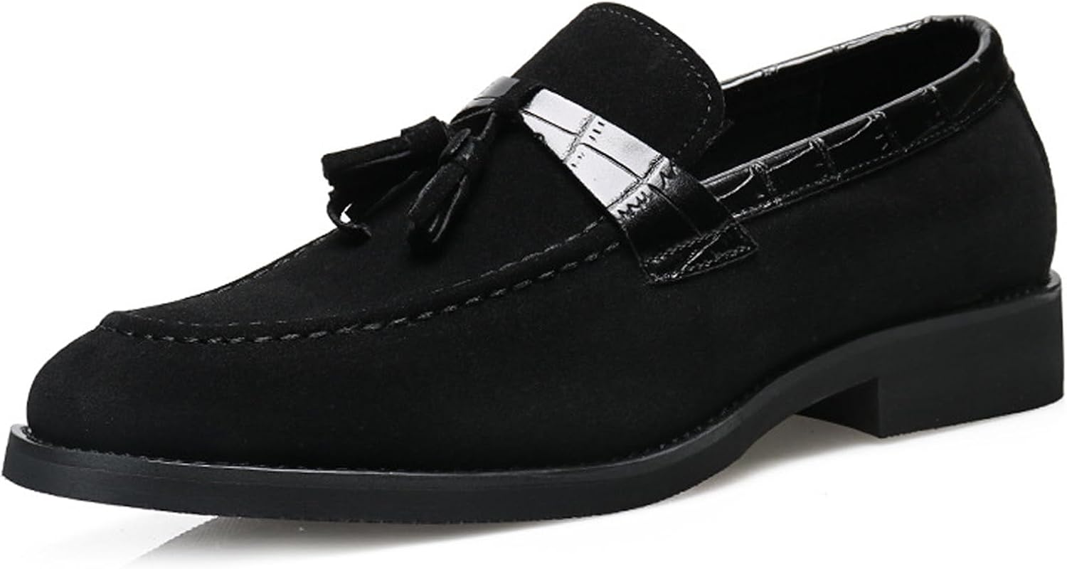 

Мужские замшевые лоферы с кисточками на массивном каблуке, ретро с заостренным носком, нескользящие, на подкладке, мокасины для делового стиля, прогулок и офиса Fifilapin, черный