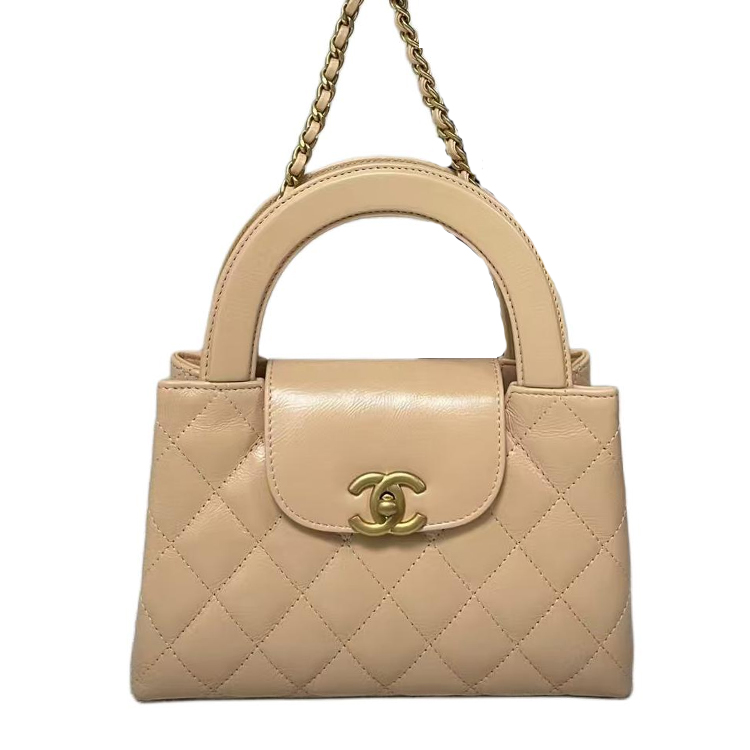 

CHANEL Блестящая телячья кожа мини-сумка через плечо женская бежевая