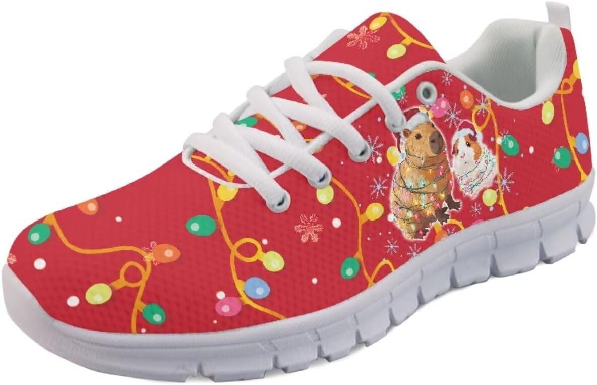 

Кроссовки Forchrinse для женщин и мужчин, с шнуровкой, для бега, дышащие, с сеткой, на шнуровке, для прогулок и тенниса, Christmas Capybara Colorful Light