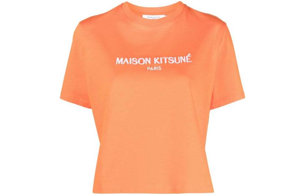 

Футболка кроп с вышитым логотипом Maison Kitsune, оранжевый