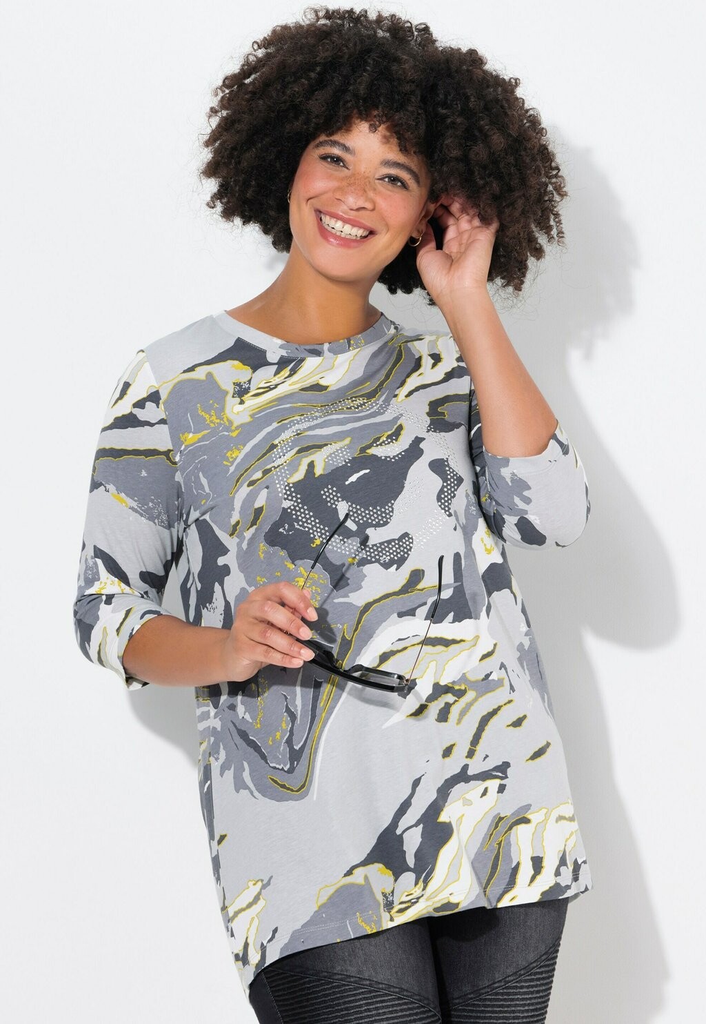

Топ с длинными рукавами A-LINIE CAMOUFLAGE GLITZER-SMILEY Angel of Style, антрацит