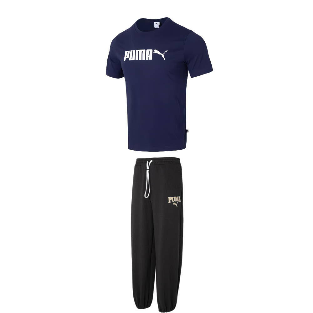 

PUMA Повседневный спортивный комплект для мужчин морской синий топ + черный низ