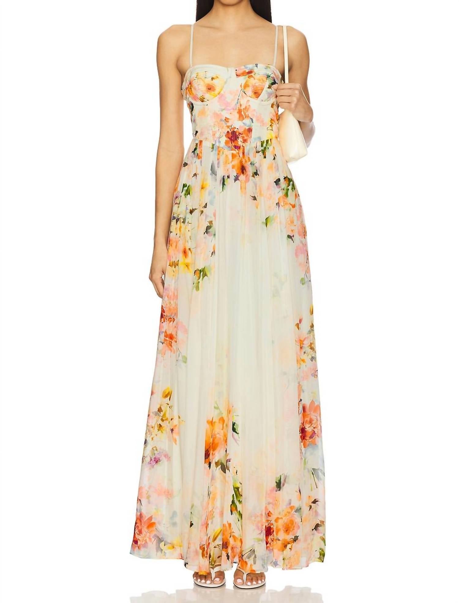 

Саба Длинное платье в цветочном принте цвета айвори Hemant & Nandita, слоновая кость