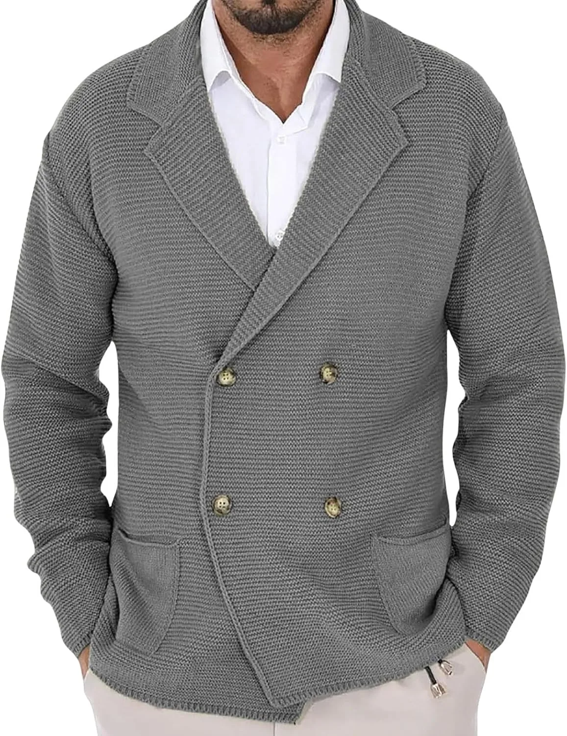 

Мужской двубортный кардиган с карманами