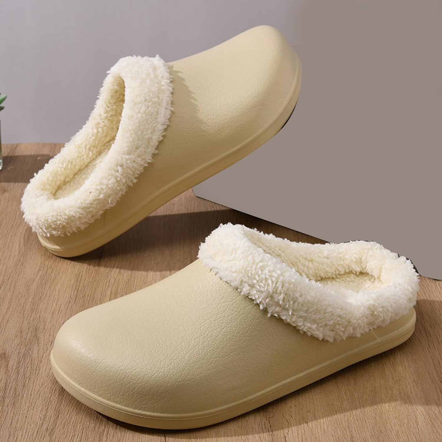Женские сабо с меховой подкладкой для дома и улицы Jyswoshoe, хаки — фото 2