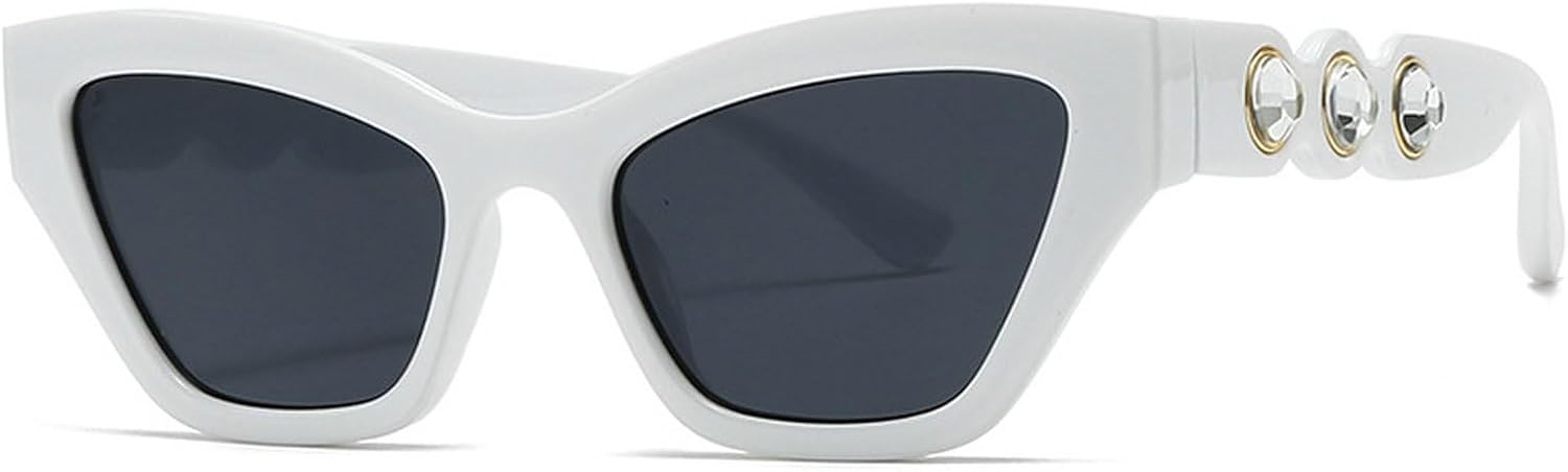 

Солнцезащитные очки со стразами для женщин, многоугольные очки «кошачий глаз», декоративные очки с бриллиантами для костюмированной вечеринки или выпускного бала mincl, White Black