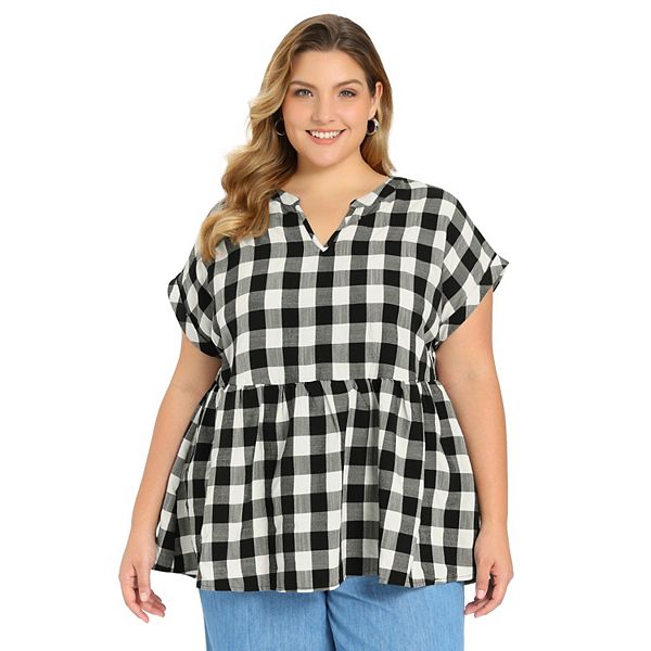 

Плюс сайз топ в клетку с реглан рукавом и вырезом лодочкой Grace & Grandeur, Black