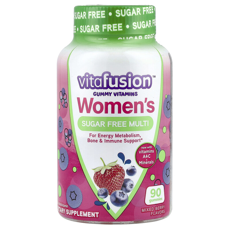 

VitaFusion, Мультивитамины для женщин без сахара, ягодное ассорти, 90 жевательных таблеток