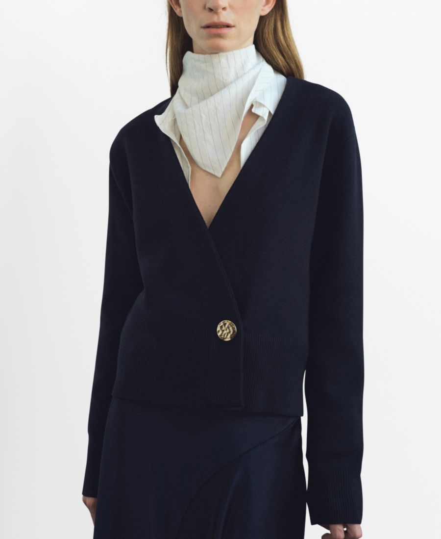 

Женский кардиган с перекрестными пуговицами и декоративными стразами MANGO, Dark Navy