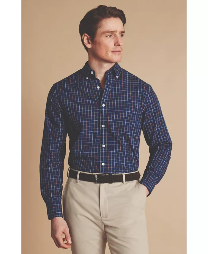 

Мужская рубашка Slim Fit в клетку, без необходимости глажки, с эластичным поплином Charles Tyrwhitt, синий