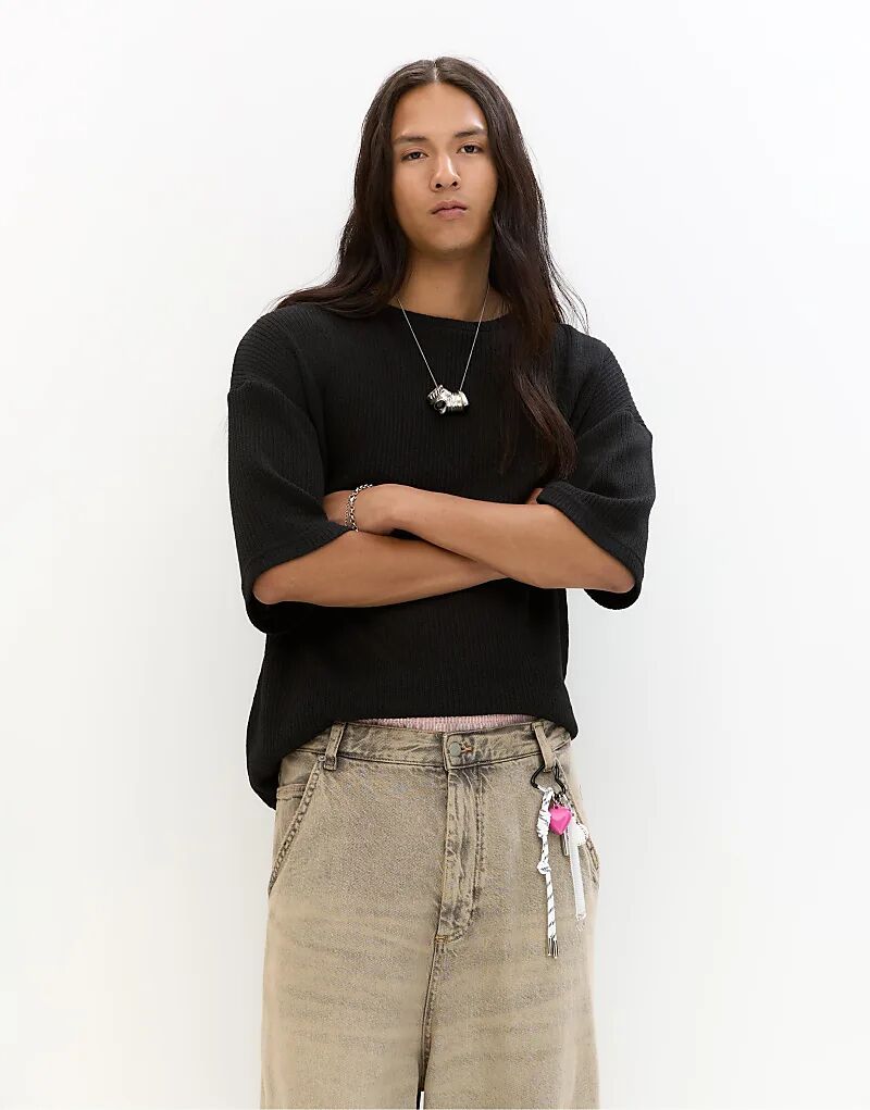 

Футболка с короткими рукавами Pull&Bear Boxy черного цвета
