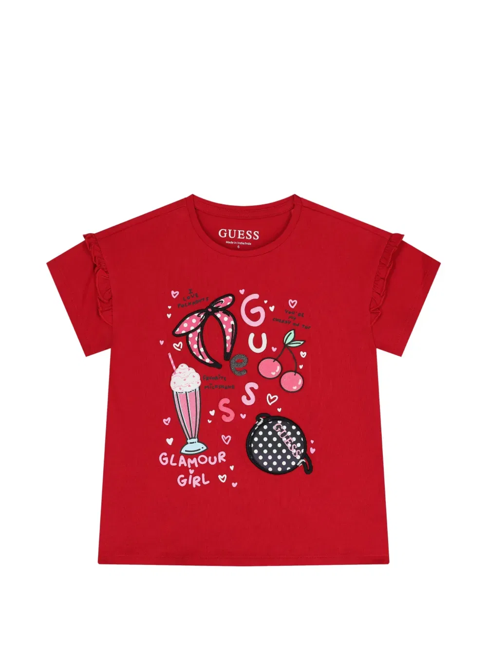 Футболка с рюшами и принтом Guess Kids, красный