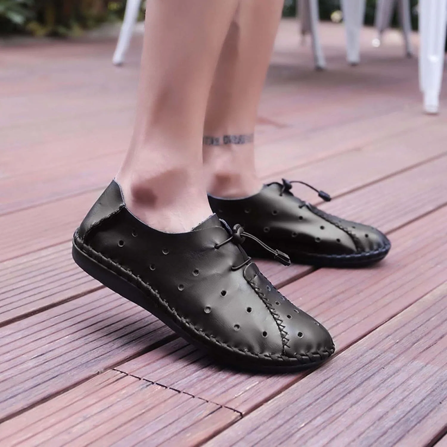 Мокасины мужские летние дышащие, бренд не указан, модель Classic Loafers, черный — фото 3