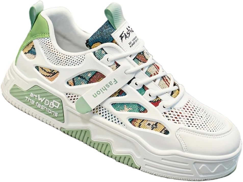 

Летние мужские спортивные кроссовки из дышащей сетки, модные повседневные с мягкой толстой подошвой и шнуровкой, подходят для активного отдыха и бега, подходят для всех сезонов Hoalox, белый/зеленый