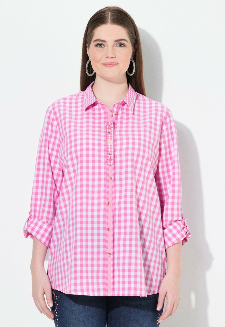 

Блуза Ulla Popken CHECKED LONG SLEEVE, Fuchsia Pink/Pink