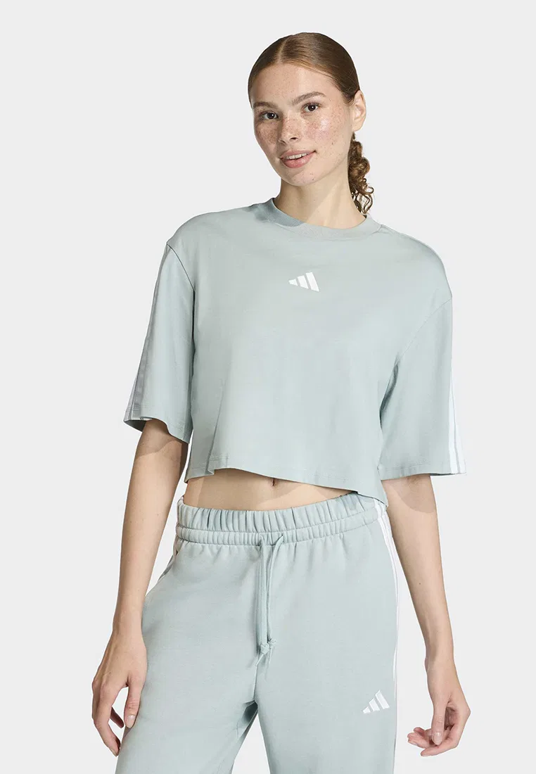 Футболка, хлопок свободный крой, Essentials 3-Stripes, adidas, белый