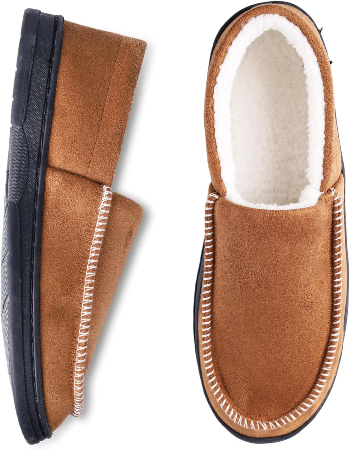 

Мужские мокасины тапочки для дома и улицы, теплые плюшевые тапочки с эффектом памяти Bessivic, коричневый