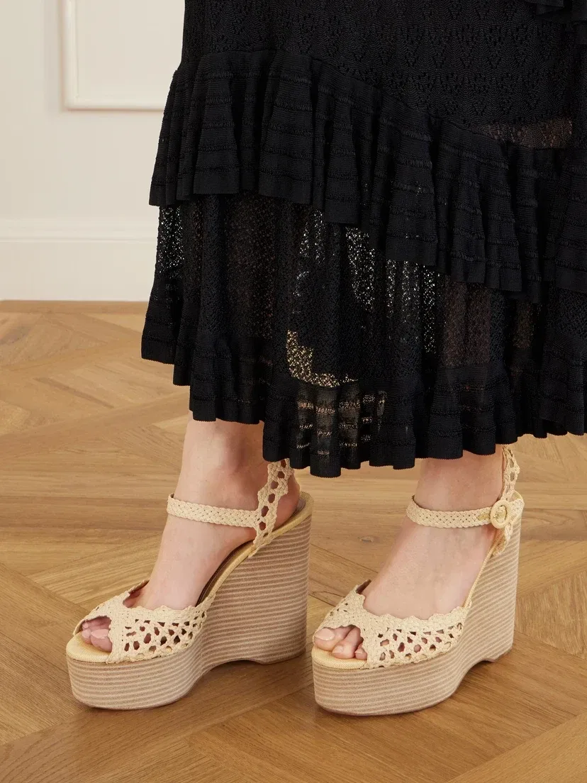 Плетеные сандалии на платформе Bossa Nova 130 из рафии Aquazzura, бежевый — фото 2