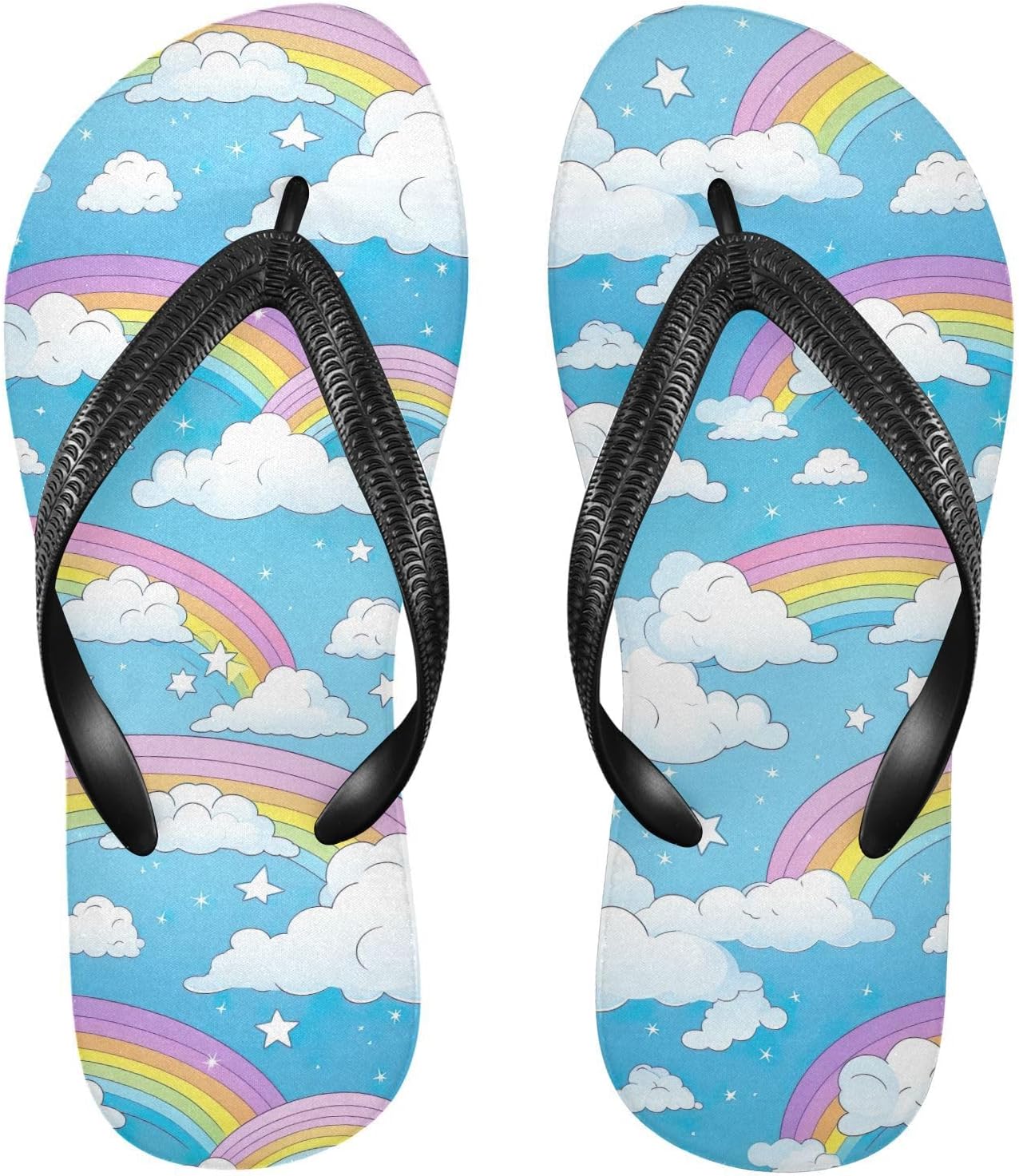 

SPRIPORT милые мультяшные шлепанцы с радугой и облаками для женщин и мужчин, удобные повседневные вьетнамки с амортизирующей подошвой, нескользящей резиновой подошвой, пляжные сандалии для летней прогулки, Multicoloured