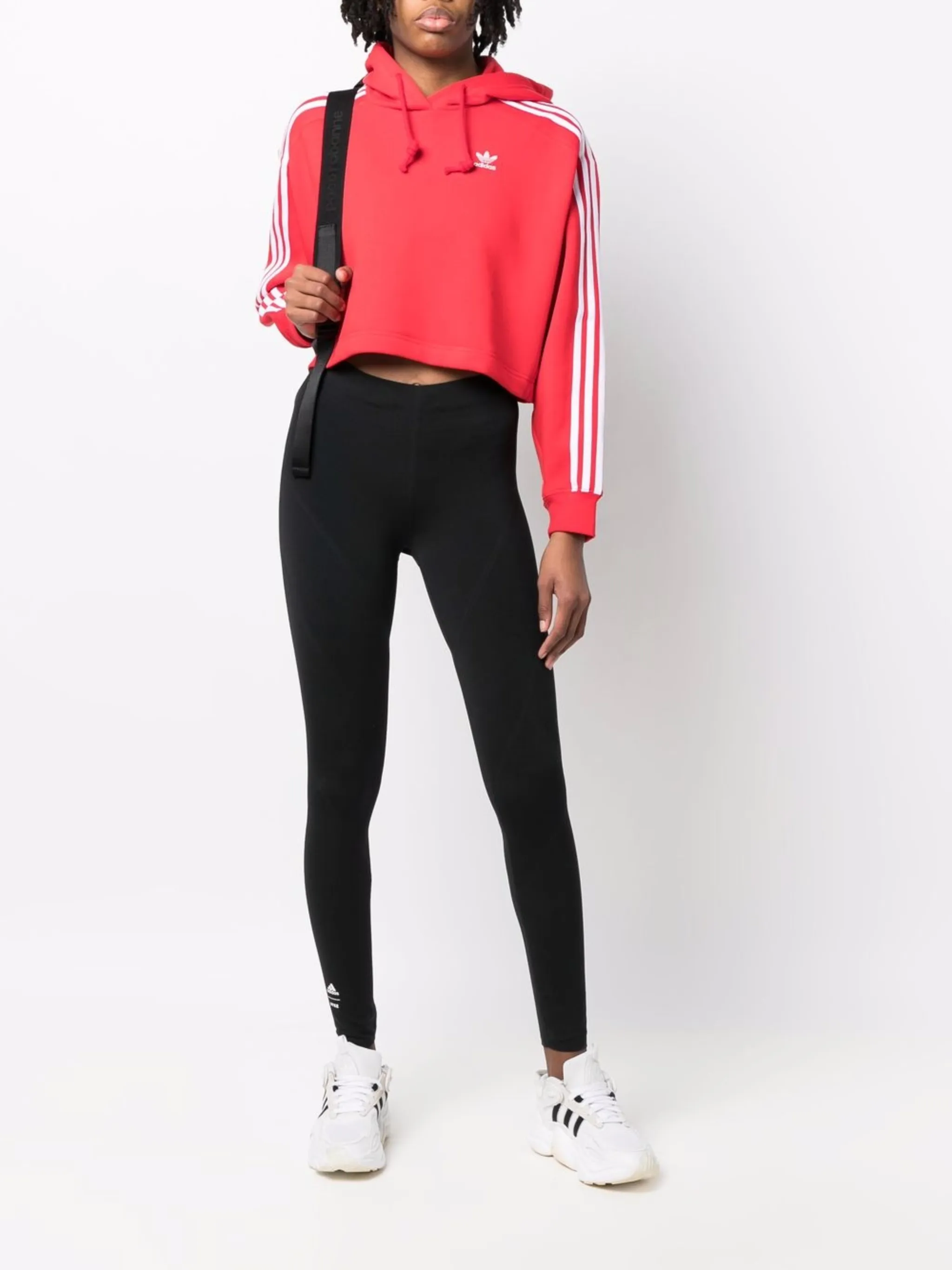 Укороченное худи с декором Trefoil Adidas, красный — фото 2