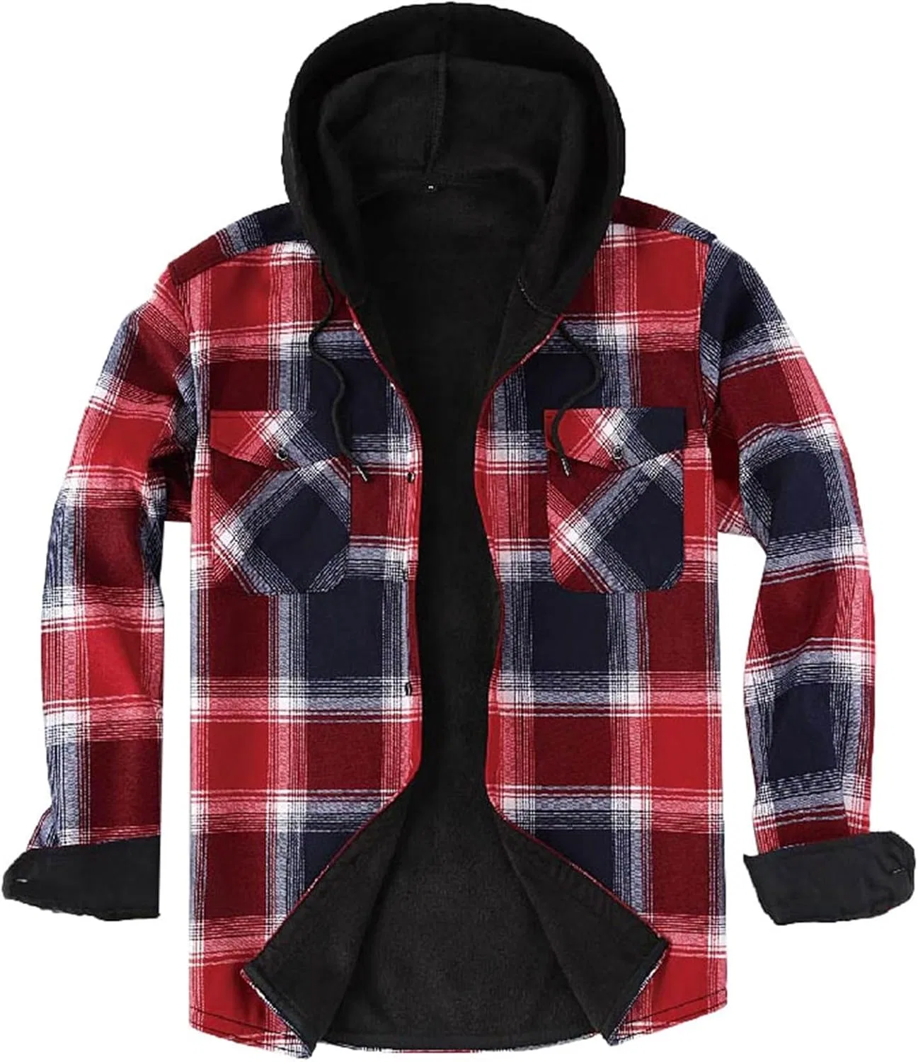 Мужская клетчатая фланелевая толстовка с капюшоном из плотного флиса на подкладке из искусственного меха, зимняя теплая толстовка, верхняя одежда — фото 4