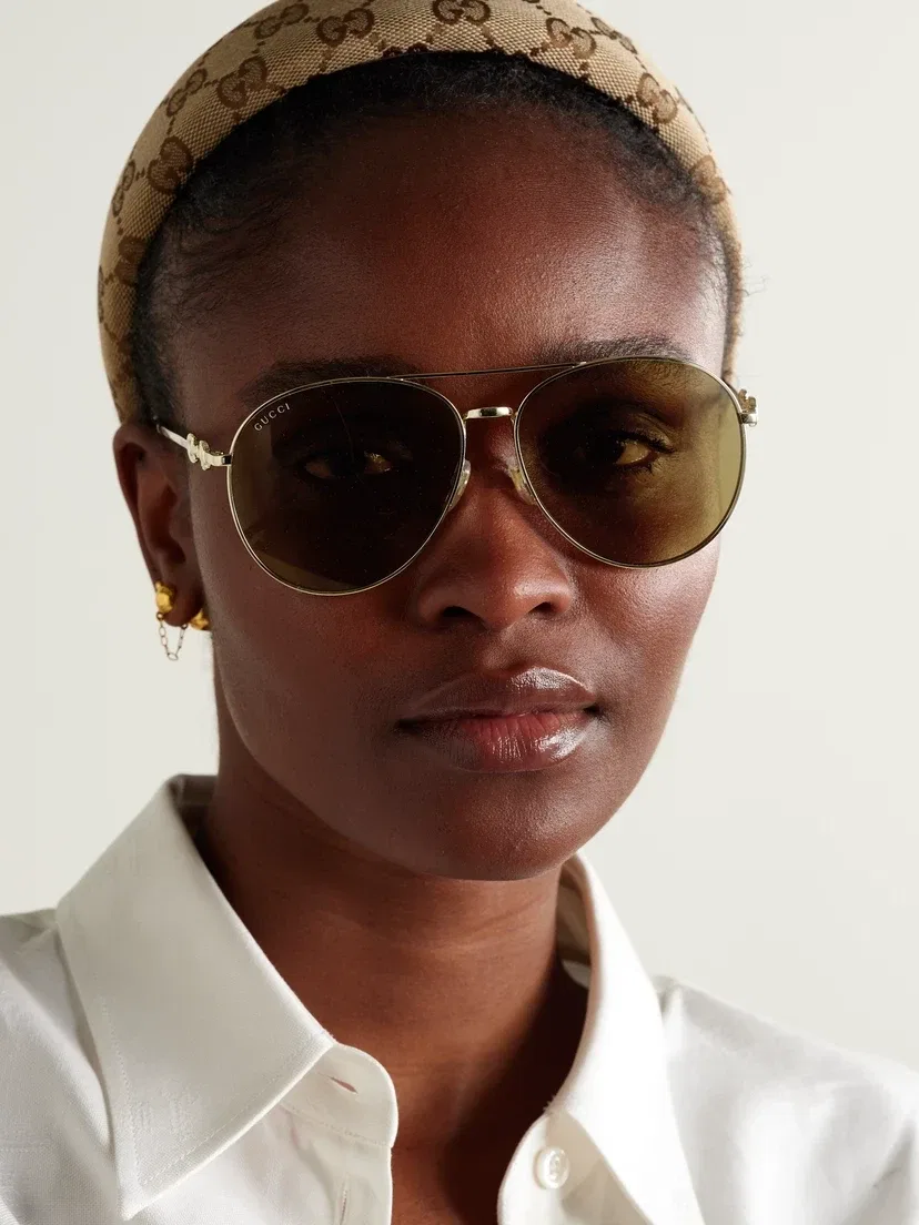 Солнцезащитные очки-авиаторы золотистого цвета Gucci Eyewear, золотой — фото 2