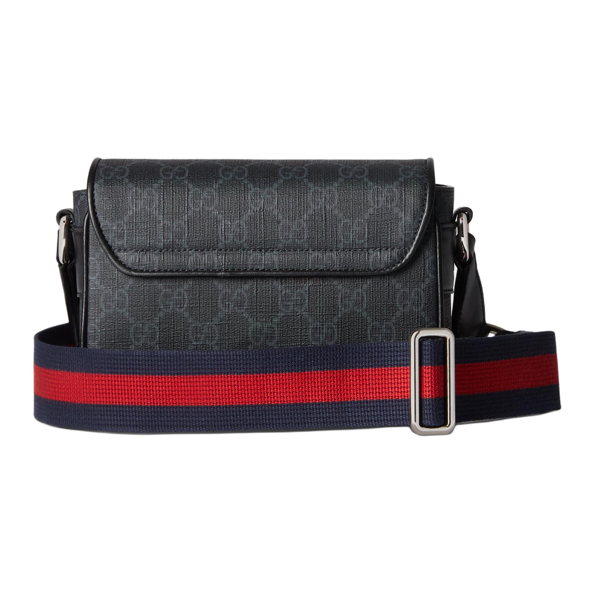 Сумка через плечо миниатюрная мужская черная GUCCI из кожи и холста — фото 4