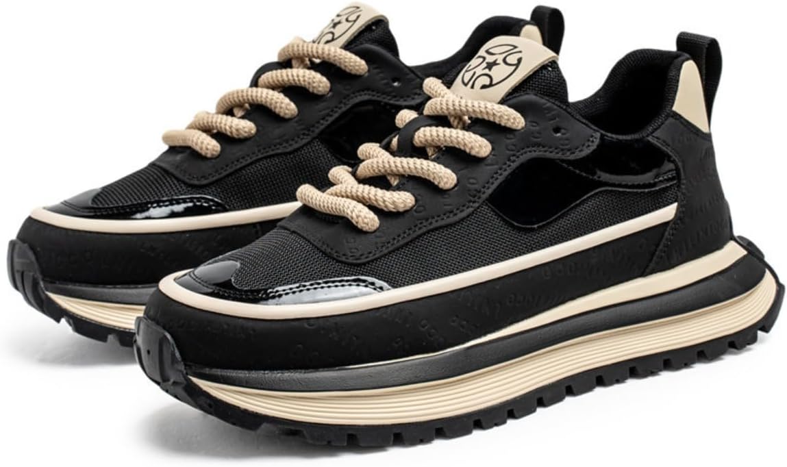 

Мужские кроссовки на шнуровке с толстой подошвой, дышащей сеткой, удобные, с высокой эластичностью, противоскользящие, повседневные спортивные туфли для ходьбы, бега и ежедневного ношения на улице Ctkvbmeoi, черный