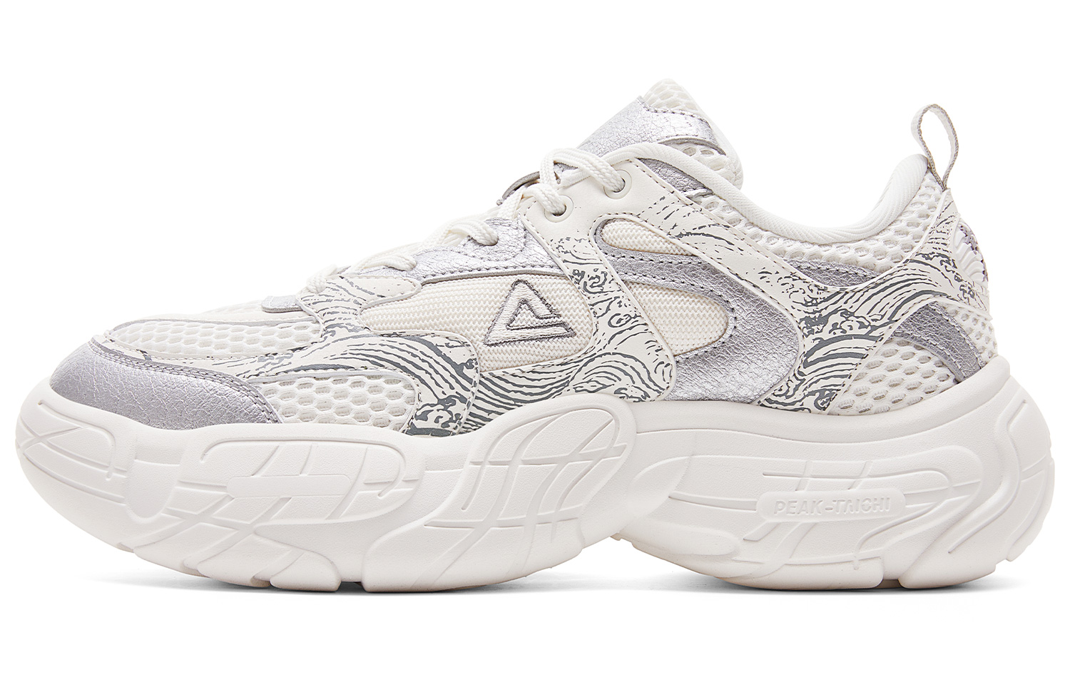 

Амортизирующие, увеличивающие высоту, устойчивые к истиранию, дышащие, нескользящие, низкие, массивные кроссовки для мужчин PEAK, White Silver