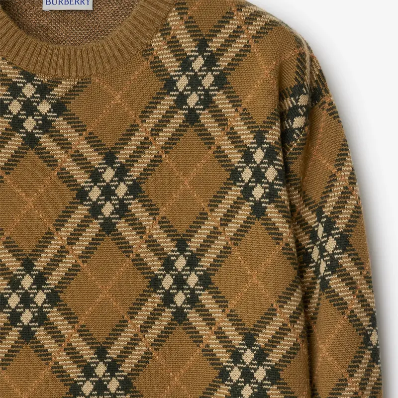 Свитер вязаный Burberry, женский, клетчатый, коричневый — фото 4