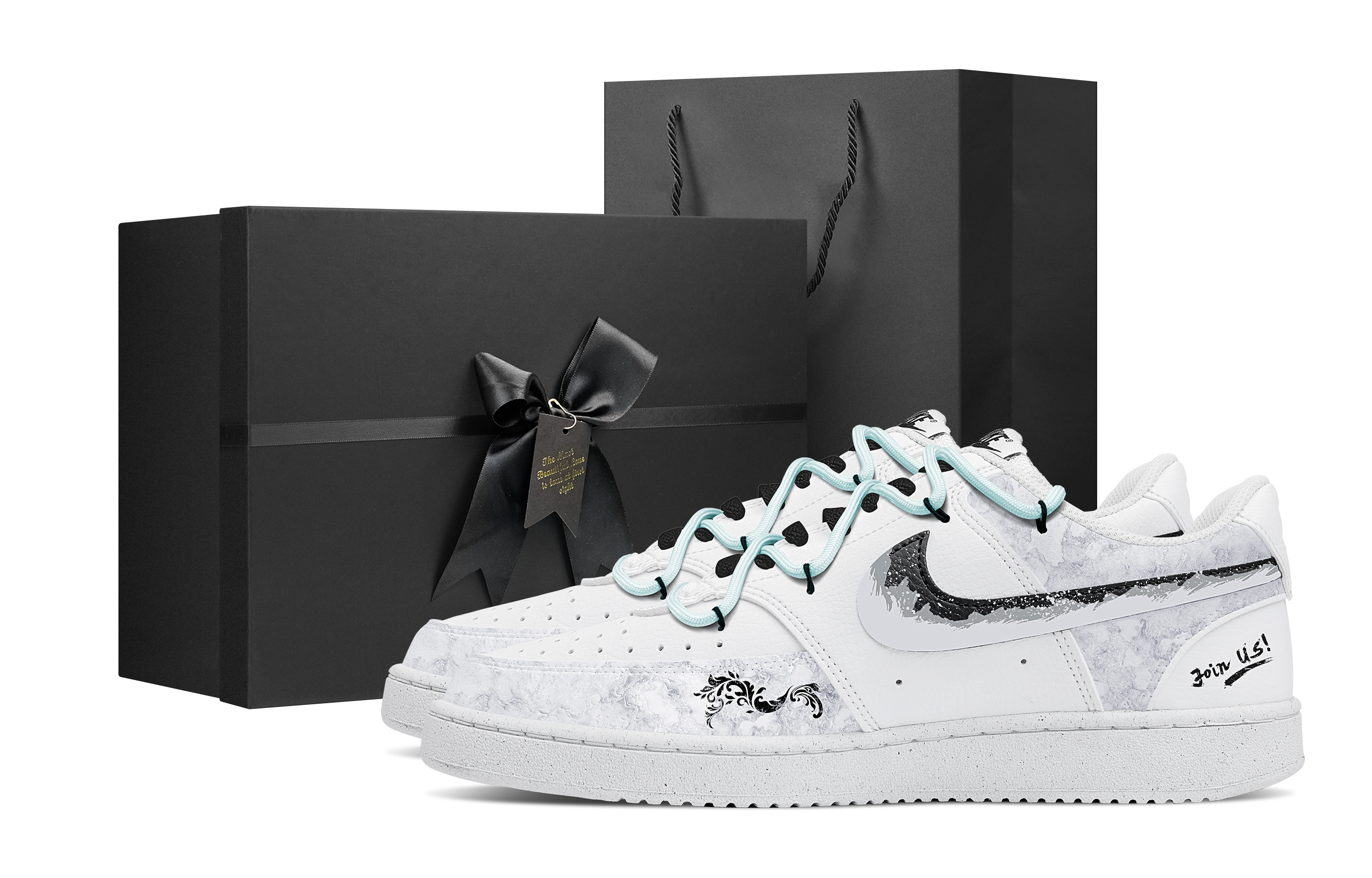 

Nike Кроссовки Court Vision 1 Pattern High End Box с антискользящей амортизацией, низкие, мужские, белые