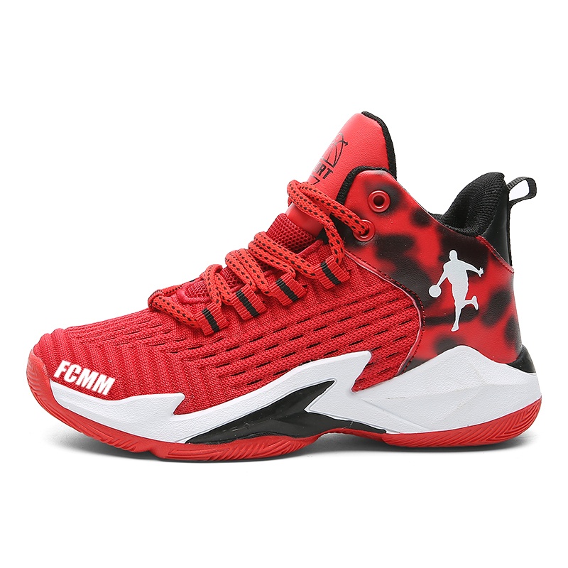 

Баскетбольные кроссовки средней высоты с противоскользящей амортизацией, отскоком и воздухопроницаемостью для детей FCMM, черный/красный