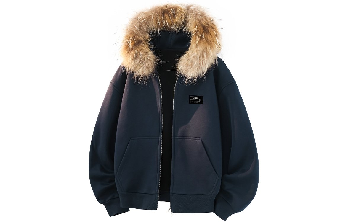 

Пуховик Unisex с меховым воротником утепленный ZIAREL, темно-синий