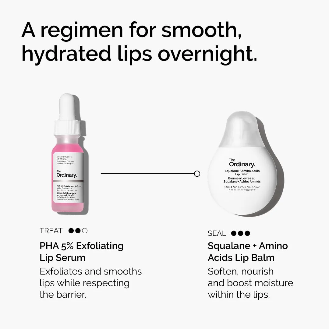 Набор для ухода за губами The Ordinary Lip Care Duo - Skin Care Bundle Set - Отшелушивающая сыворотка для губ с 5% PHA + бальзам для губ со скваланом и аминокислотами — фото 2