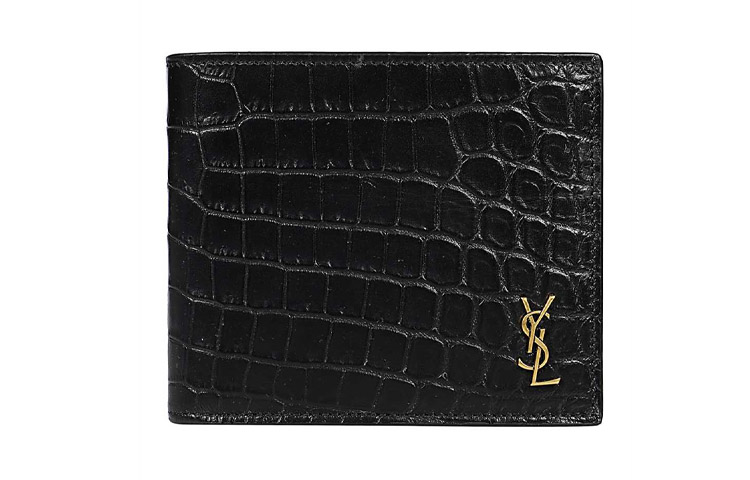 

SAINT LAURENT Кожаный кошелек с крокодиловым принтом двойного сложения мужской черный