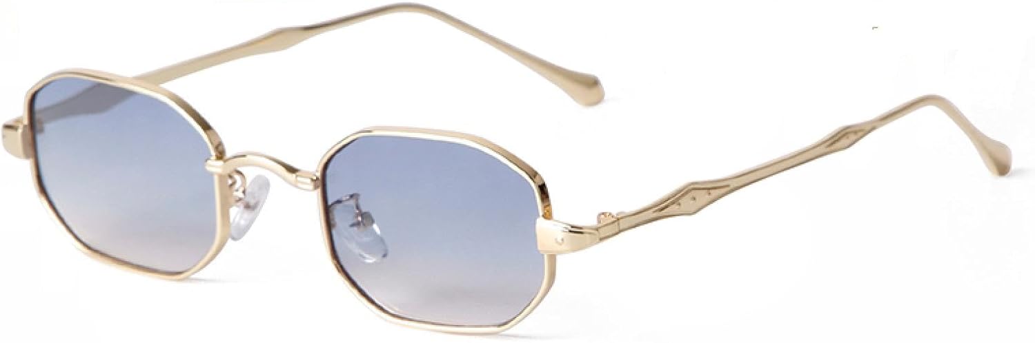 

Прямоугольные маленькие солнцезащитные очки для женщин и мужчин в стиле ретро, ​​винтаж, с металлической оправой, стимпанк, защита от УФ-излучения UV400, многоугольные WNCKSQ, C5 Gold Blue