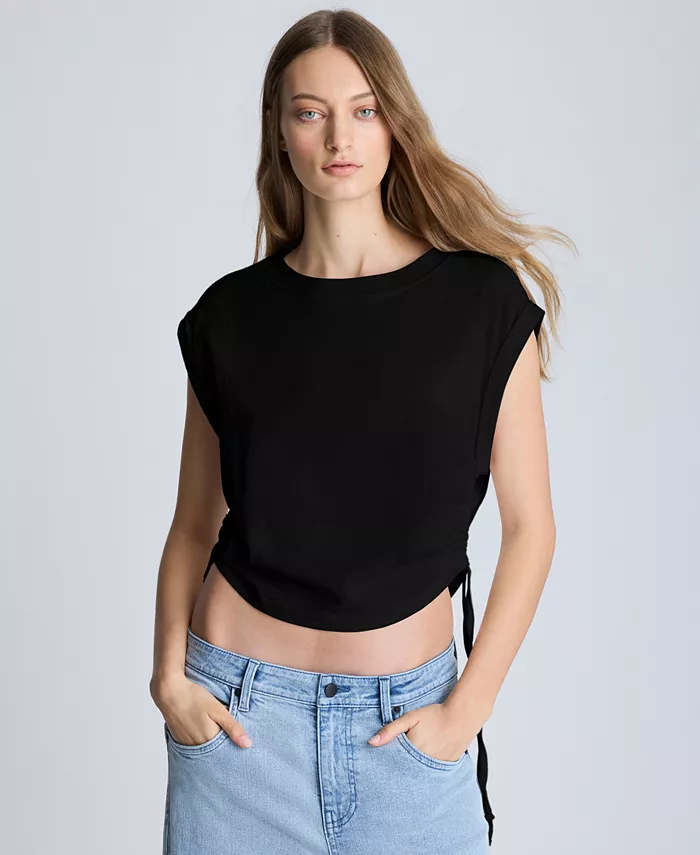 

Женская укороченная майка с рюшами Kenneth Cole, черный