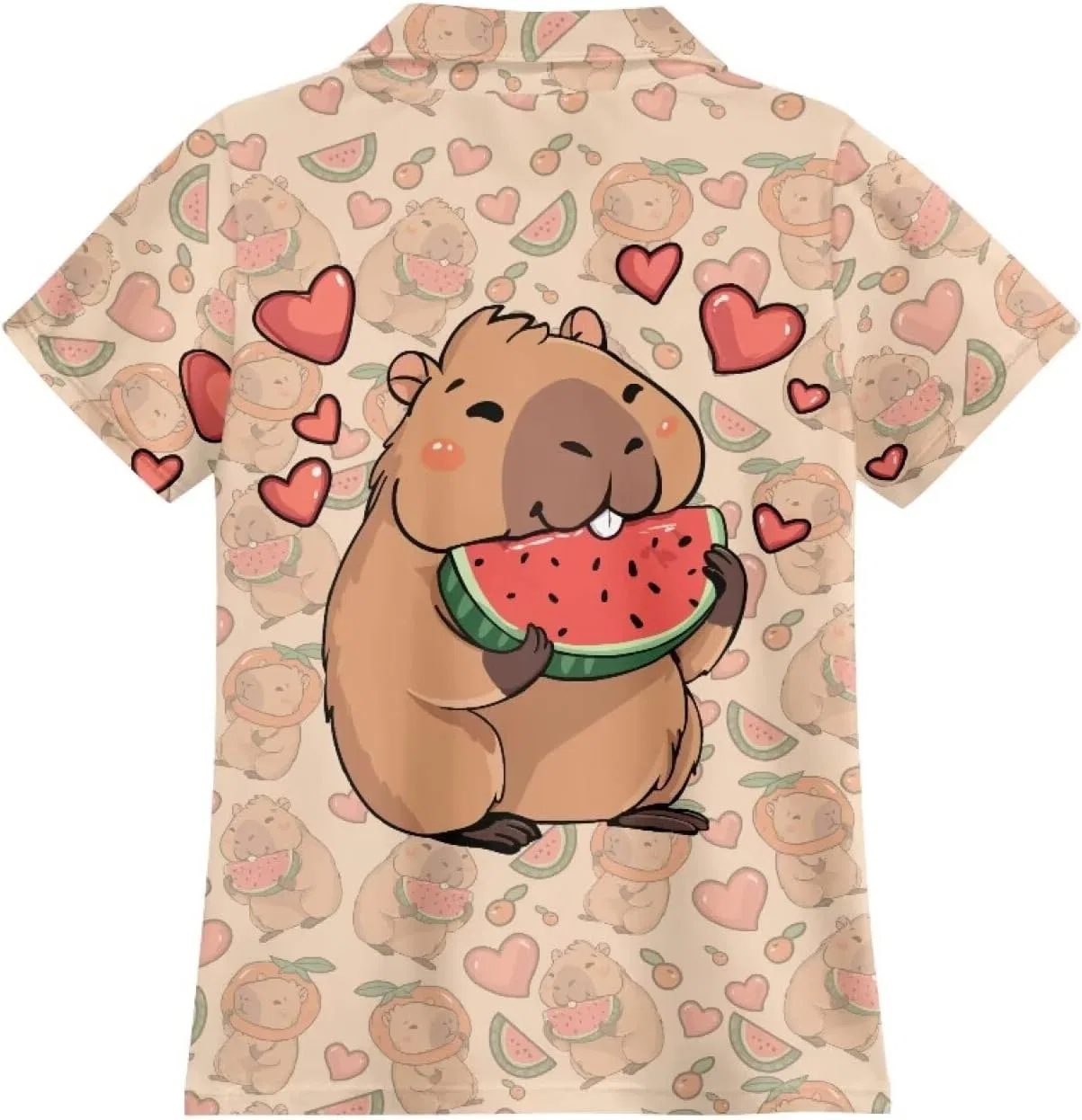 Детская футболка поло с коротким рукавом, Cndexd, цвет Capybara Watermelon — фото 4