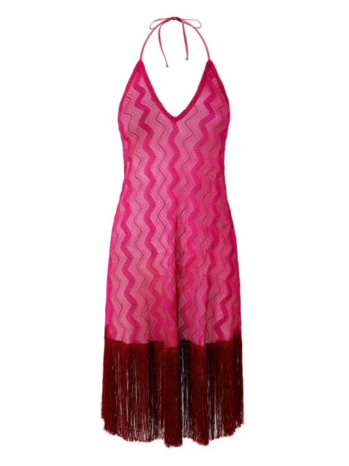 

Платье миди Missoni с бахромой и зигзагообразным узором, розовый