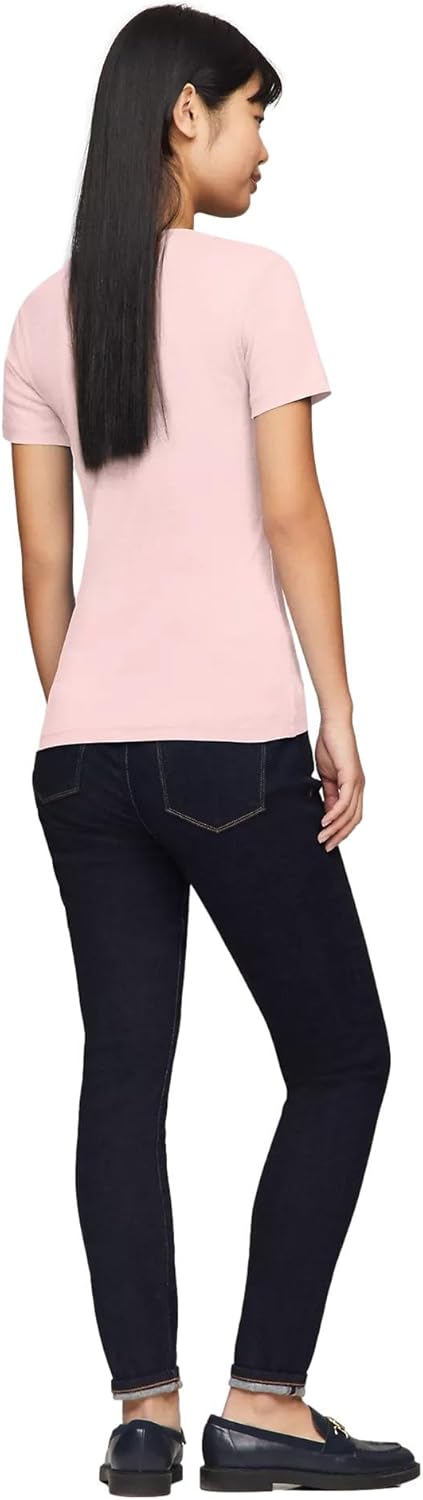 Футболка Tommy Hilfiger с коротким рукавом и V-образным вырезом Solid Cotton, морозный розовый — фото 4