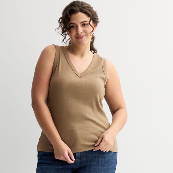 

Женская плюс сайз майка с v-образным вырезом и резинкой Sonoma Goods For Life, цвет ekon beige