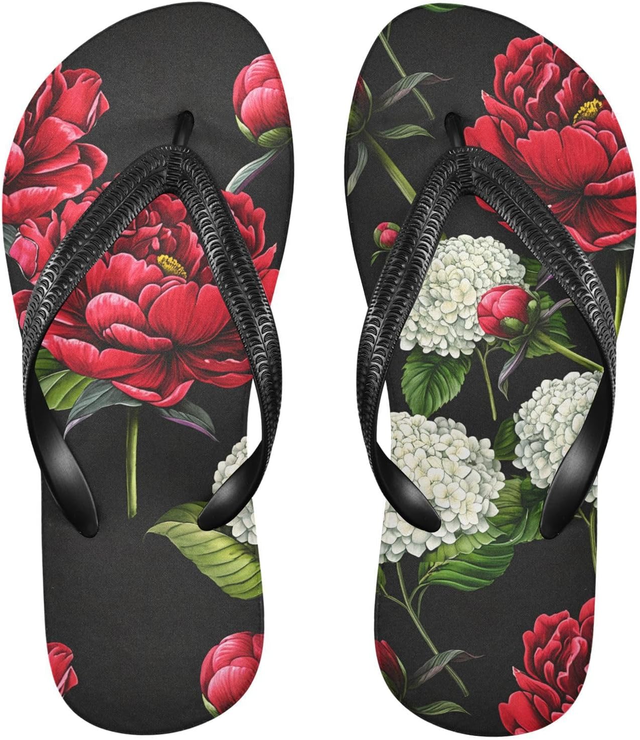 

Мужские пляжные шлепанцы с цветочным принтом пион-гортензия, черные, резиновые, противоскользящие, летние тапочки для душа и прогулок Sinestour