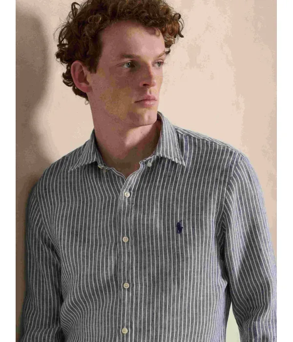 Льняная рубашка slim fit Polo Ralph Lauren, темно-синий — фото 4