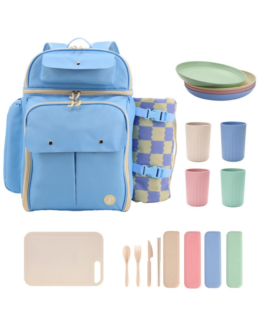 

Рюкзак для пикника с термоизолированными отделениями и ковриком для пикника J World, Sky blue