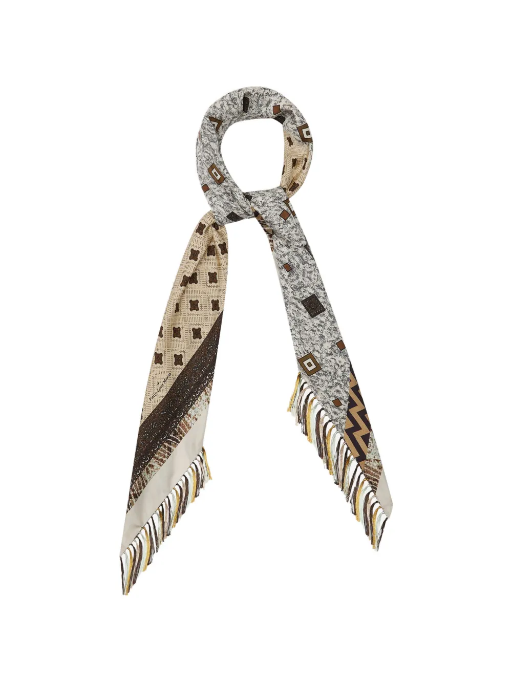 

Шарф с геометрическим узором и бахромой по краю Pierre-Louis Mascia, бежевый