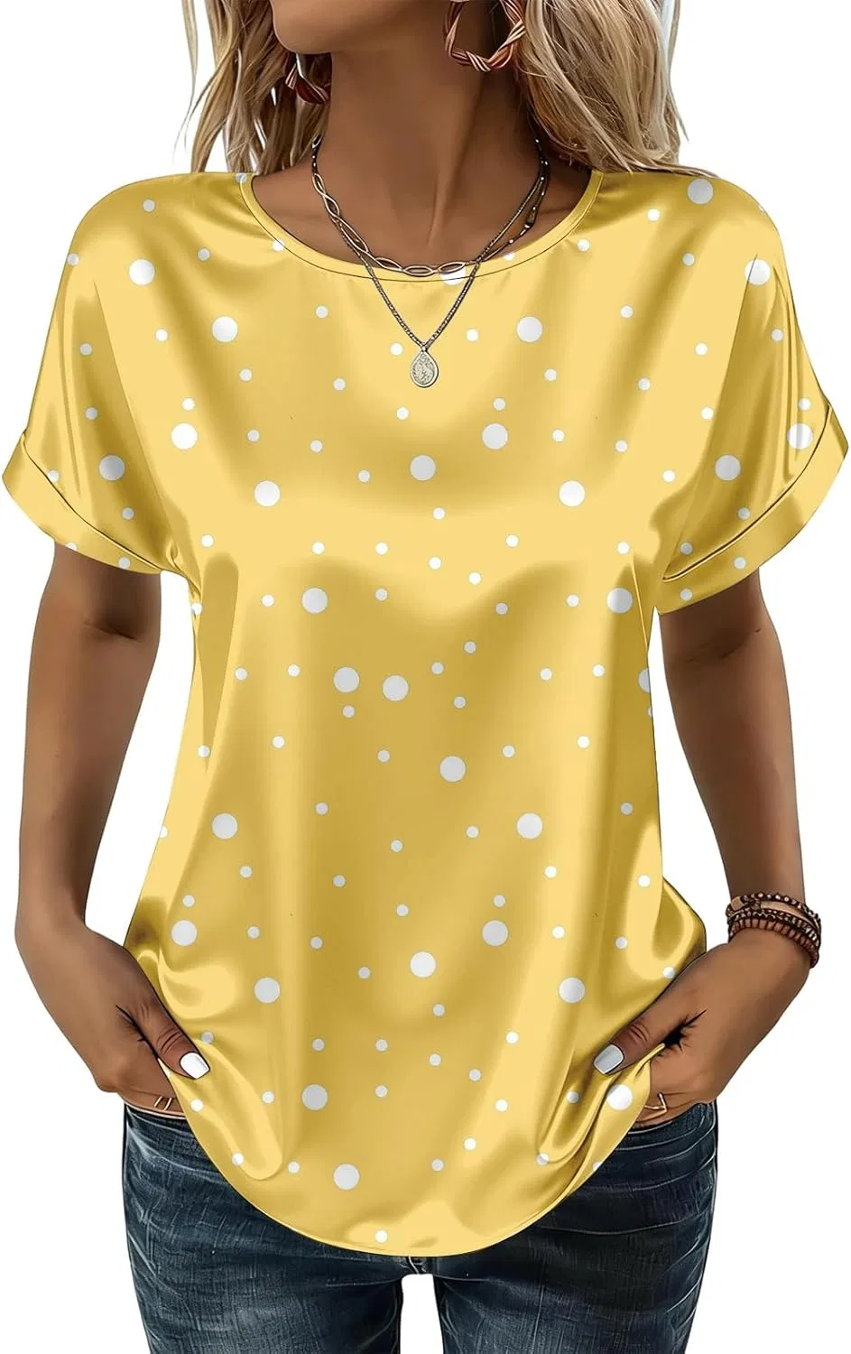 Блуза женская шелковая, свободный крой, 3-yellow