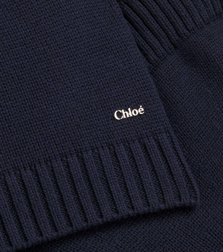 Платье из хлопка и шерсти с пелериной Chloé Kids, Bleu Amiral — фото 2