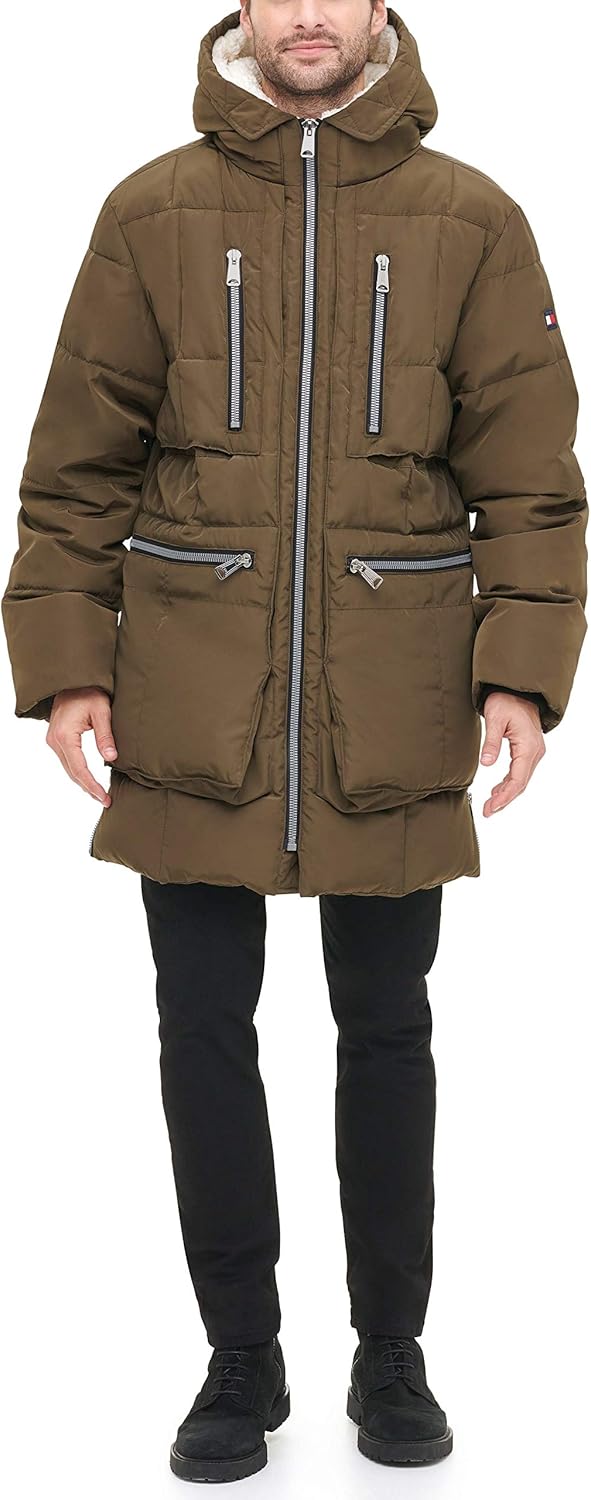 Мужская парка Tommy Hilfiger из толстой стеганой шерсти с капюшоном, Army Green — фото 4