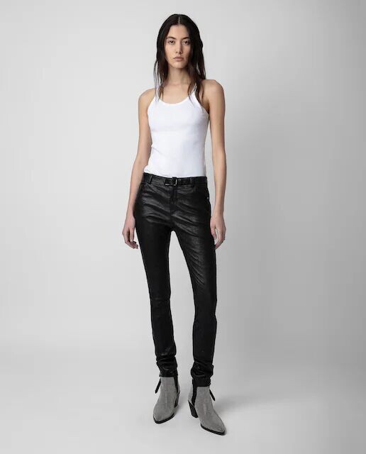 

Женские узкие брюки из мятой кожи Phlame Zadig & Voltaire, черный